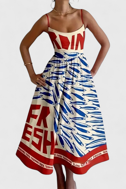 Maricela Vintage Dress with Straps and Sardine Design