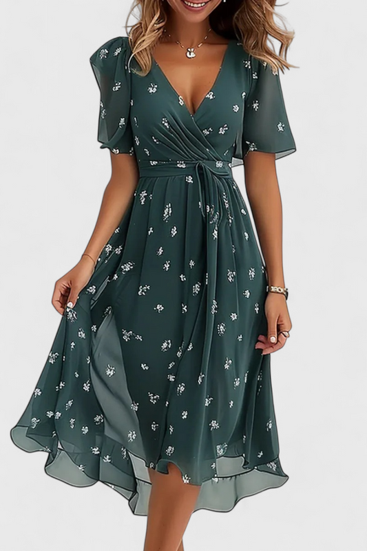 Carene Midi Dress with V-Neckline