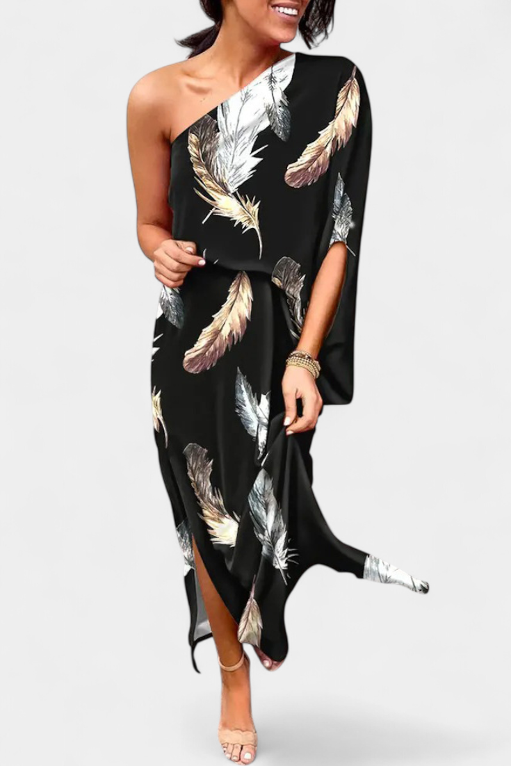 Carlena Asymmetrical Dress with Romantic Print