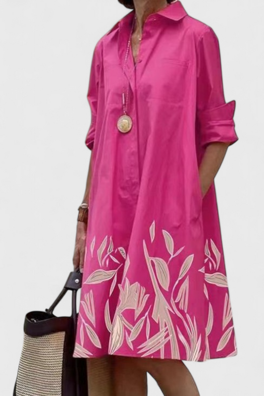 Larissa Pink Dress with Botanical Design