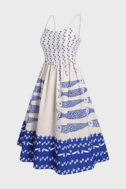 Maricela Vintage Dress with Straps and Sardine Design