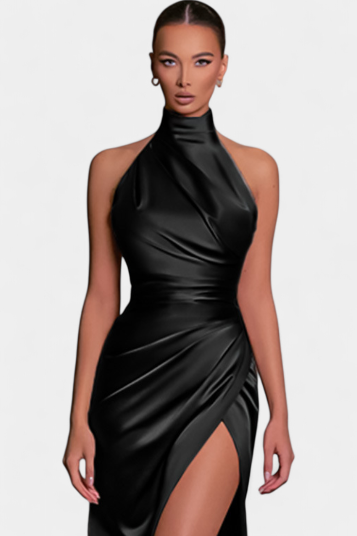 Symone Twist Halter Dress with Stunning Side Slit