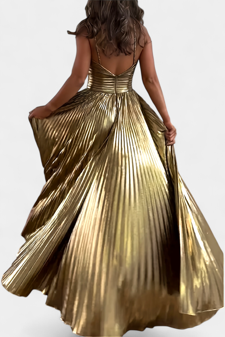 Aikaterini Metallic V-Neck Maxi Dress with Slit
