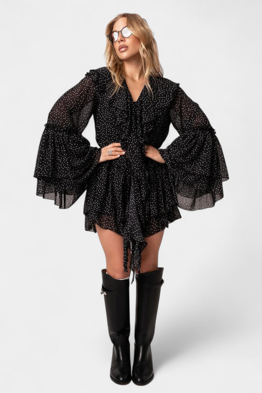 Alida Polka Dot Chiffon Mini Dress