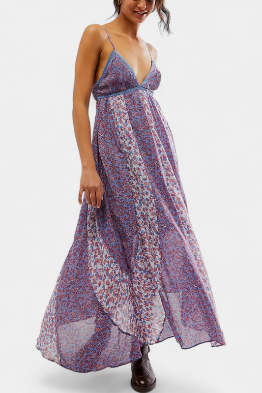 Lexa Chiffon Floral Boho Dress with Open Back