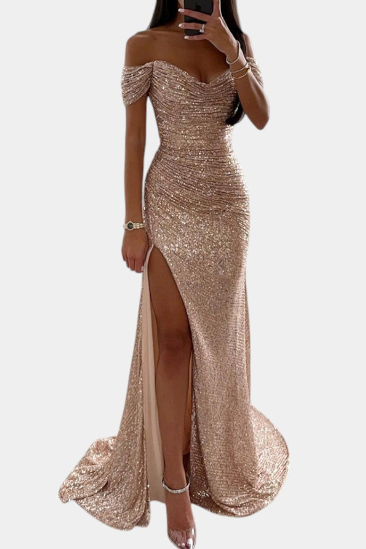 Ariel Off-Shoulder Mermaid Dress with Sequins