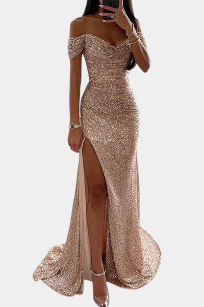 Ariel Off-Shoulder Mermaid Dress with Sequins