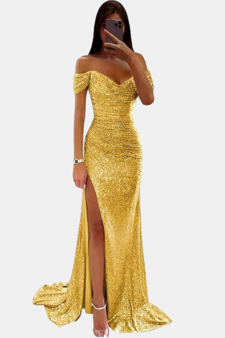 Ariel Off-Shoulder Mermaid Dress with Sequins