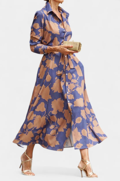 Samaria Button-Down Midi Dress with Floral Collar