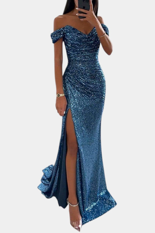Ariel Off-Shoulder Mermaid Dress with Sequins