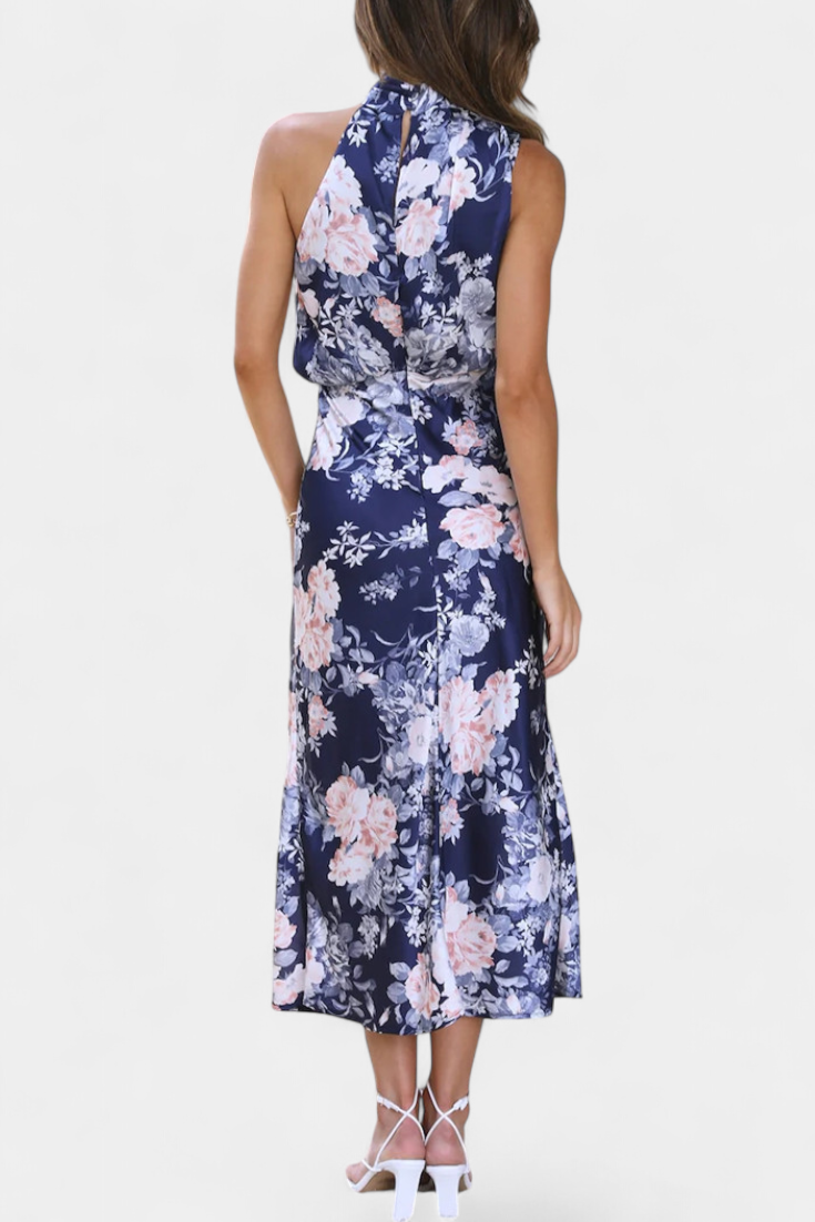 Lisa Floral Maxi Dress with Halter Neck and Adjustable Waist