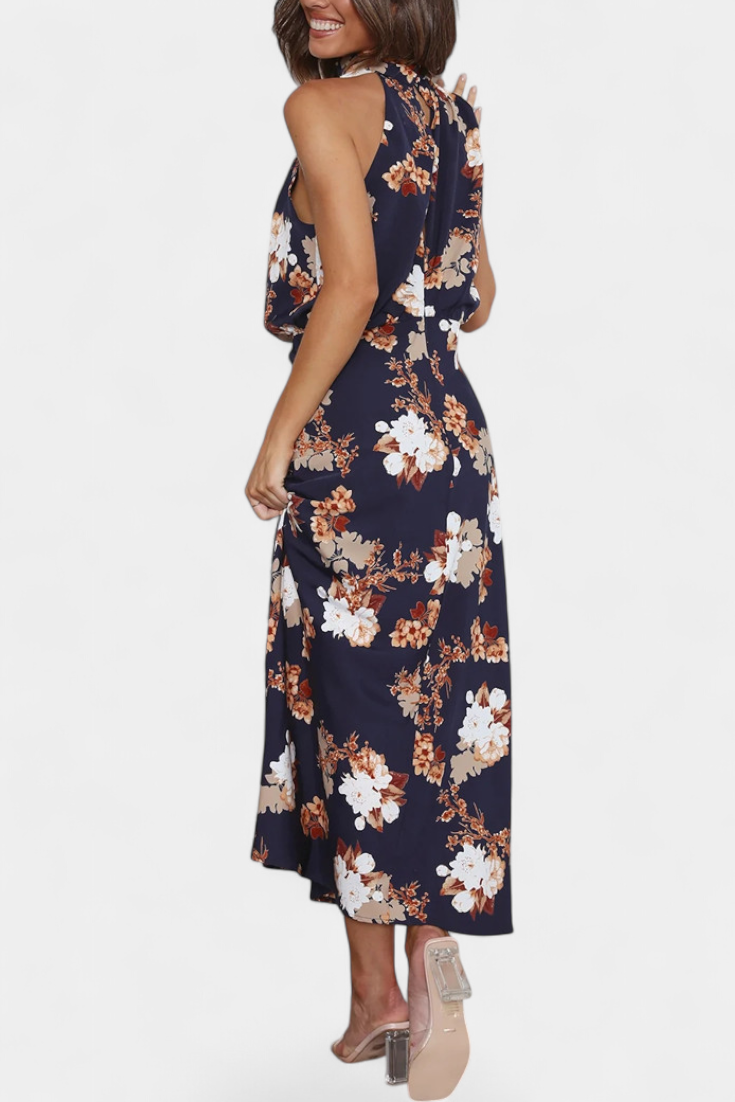 Lisa Floral Maxi Dress with Halter Neck and Adjustable Waist