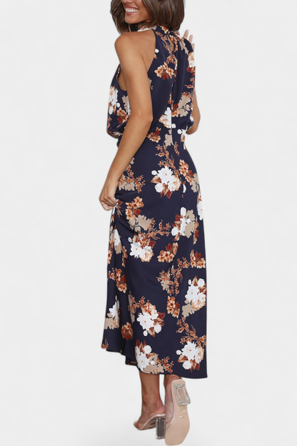 Lisa Floral Maxi Dress with Halter Neck and Adjustable Waist