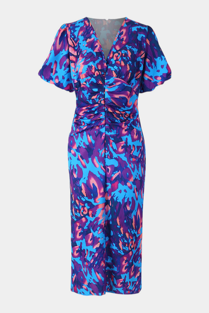 Wibia Printed Dress with Puff Sleeves and Gathered Details