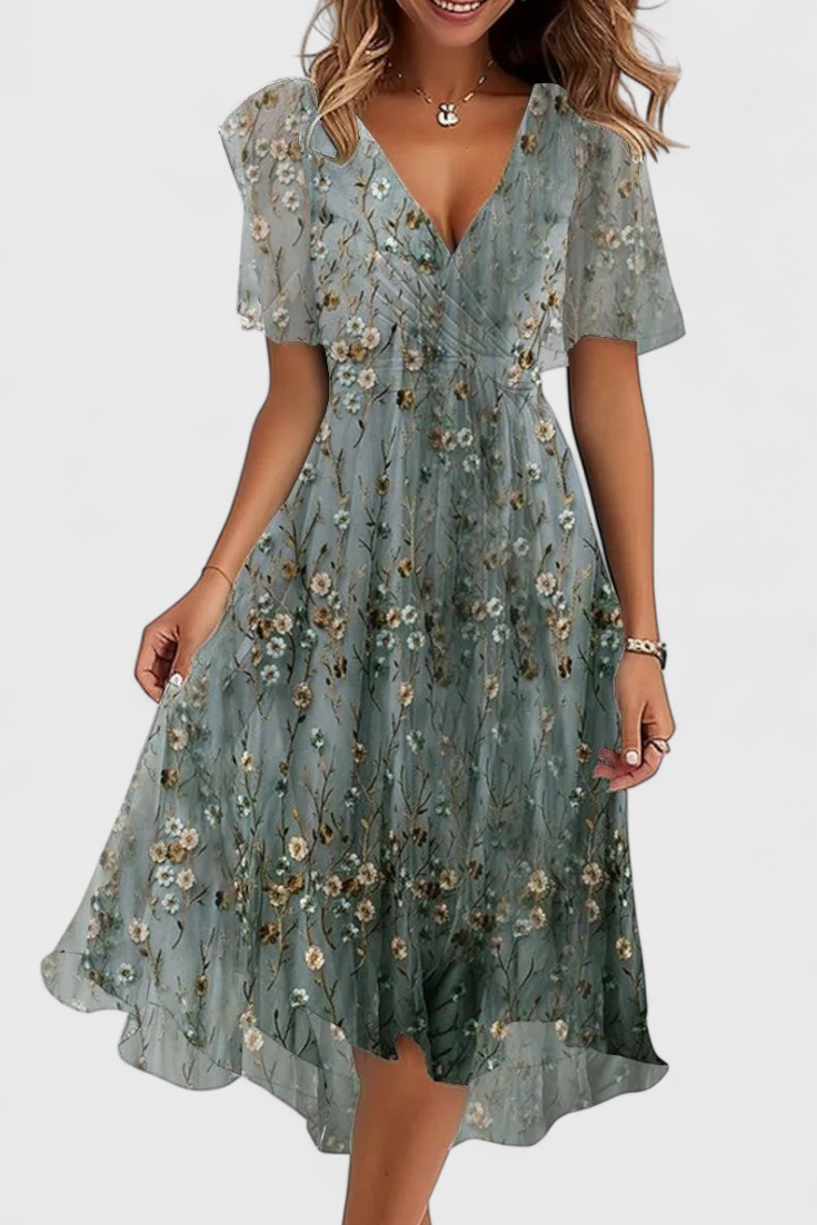 Carene Midi Dress with V-Neckline