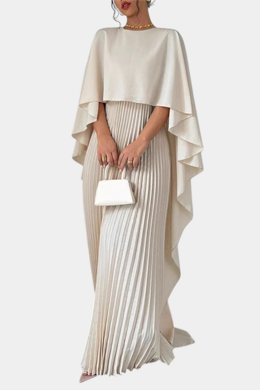 Belen High Neck Maxi Dress with Pleats and Flared Sleeves
