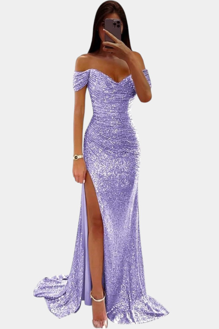 Ariel Off-Shoulder Mermaid Dress with Sequins