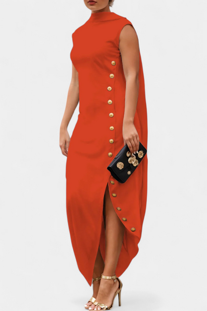 Aphrodite Asymmetrical Dress with Elegant Gold Buttons