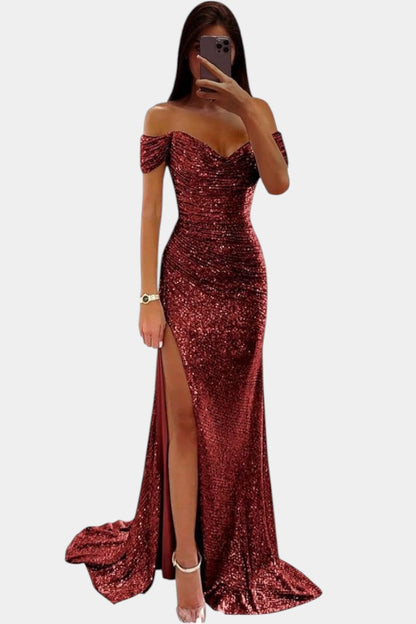 Ariel Off-Shoulder Mermaid Dress with Sequins
