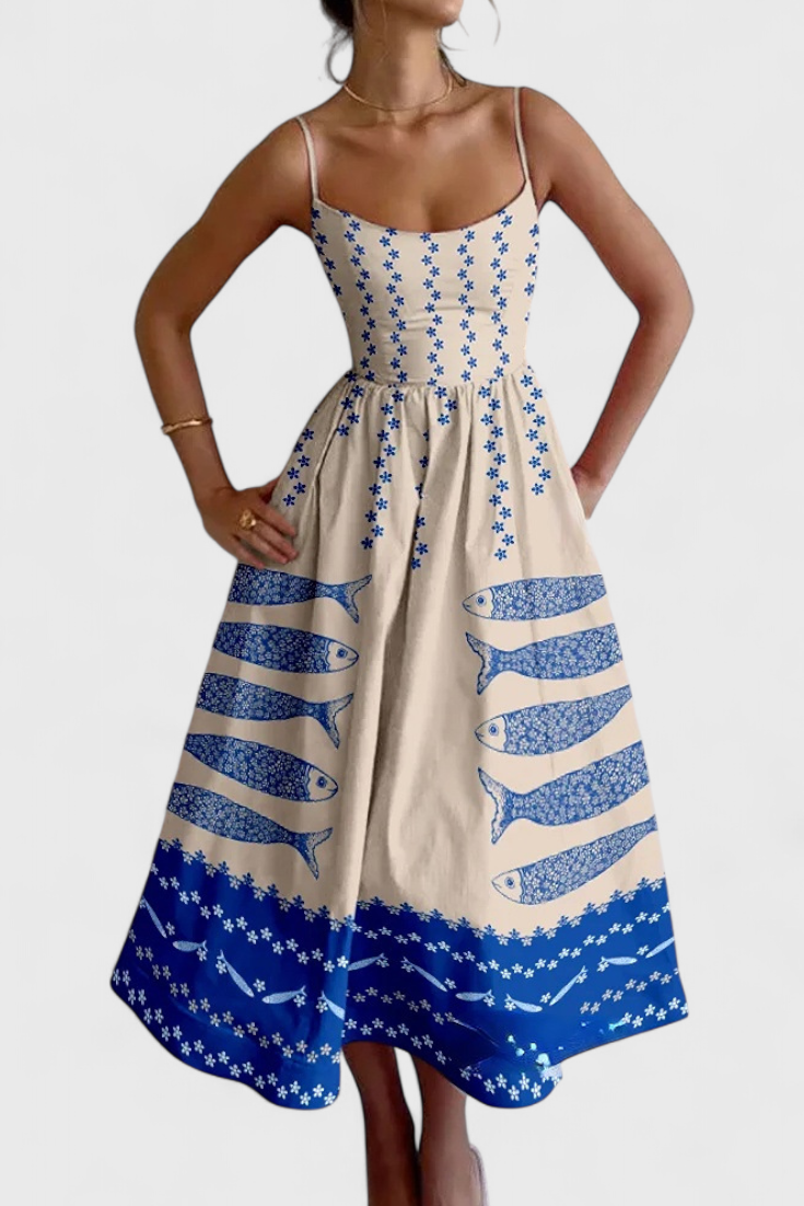 Maricela Vintage Dress with Straps and Sardine Design
