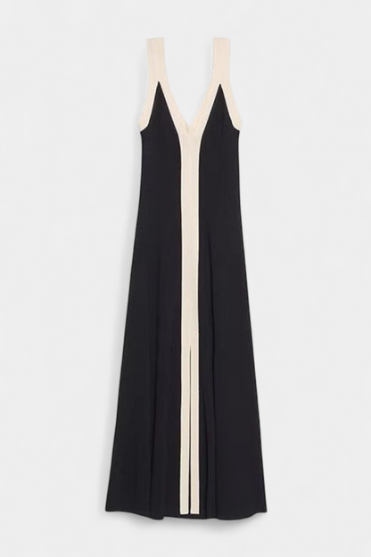 Brielle Sleeveless V-Neck Dress with Contrast Buttons