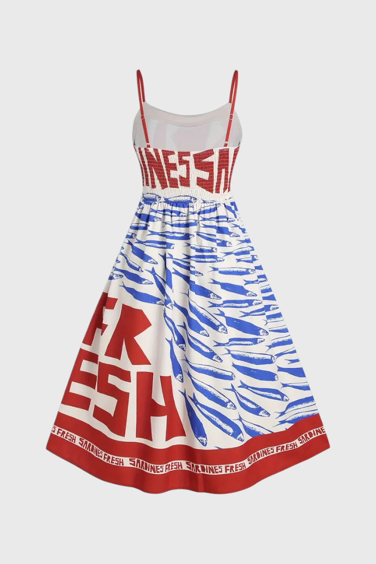 Maricela Vintage Dress with Straps and Sardine Design