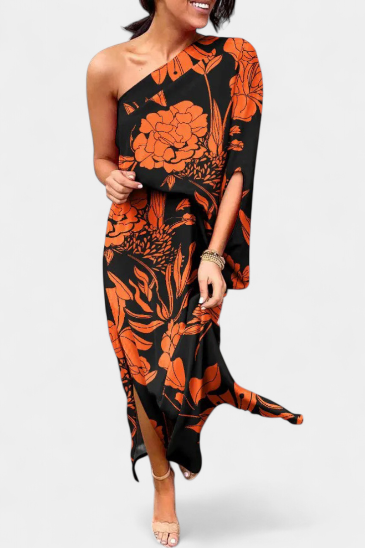 Carlena Asymmetrical Dress with Romantic Print