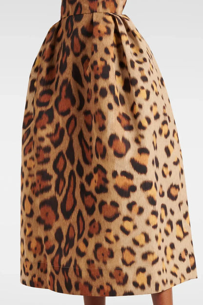 Tiana Midi Bustier Dress in Leopard Print
