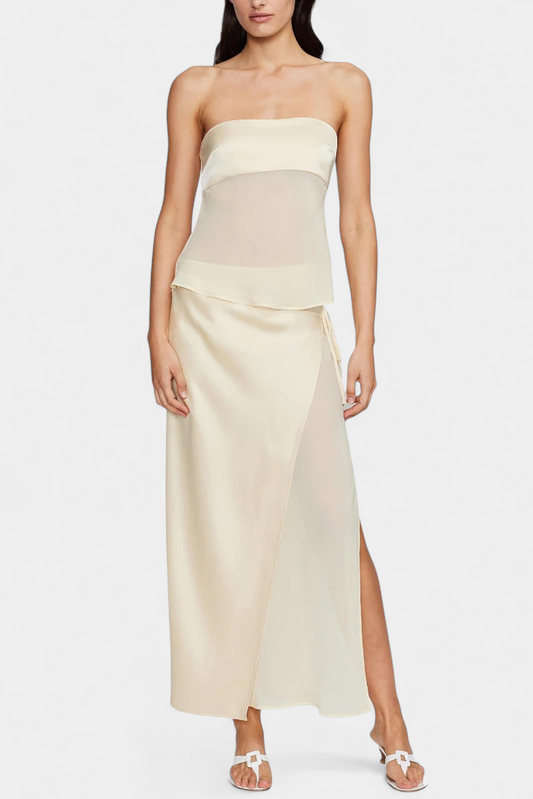 Fjorela Strapless Midi Skirt Set in Butter