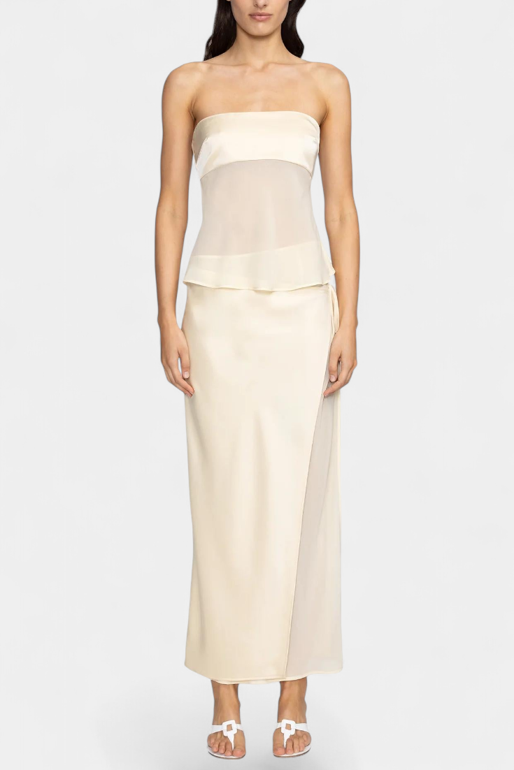 Fjorela Strapless Midi Skirt Set in Butter