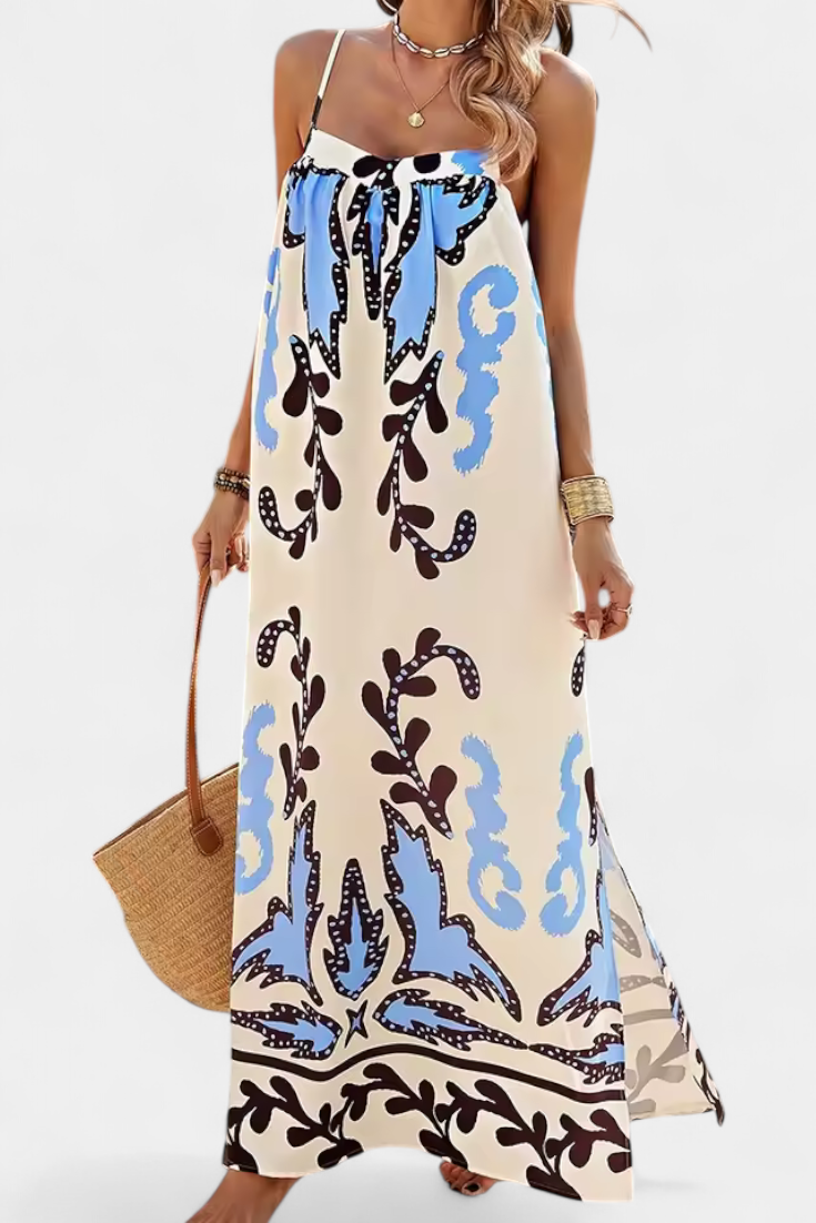 Vilma Tropical Dress with Open Back