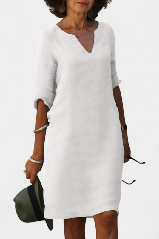 Elowen V-Neck Dress with Three-Quarter Sleeves
