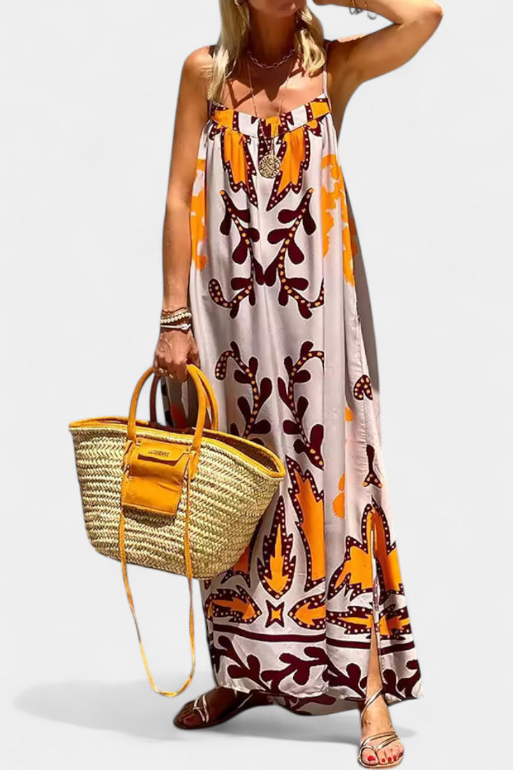 Vilma Tropical Dress with Open Back
