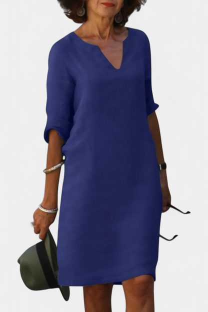 Elowen V-Neck Dress with Three-Quarter Sleeves