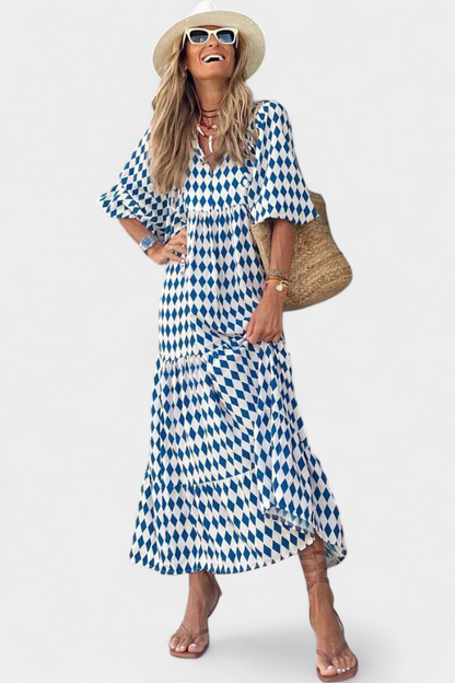 Aroa Boho Dress with Artistic Print and Flowy Cut