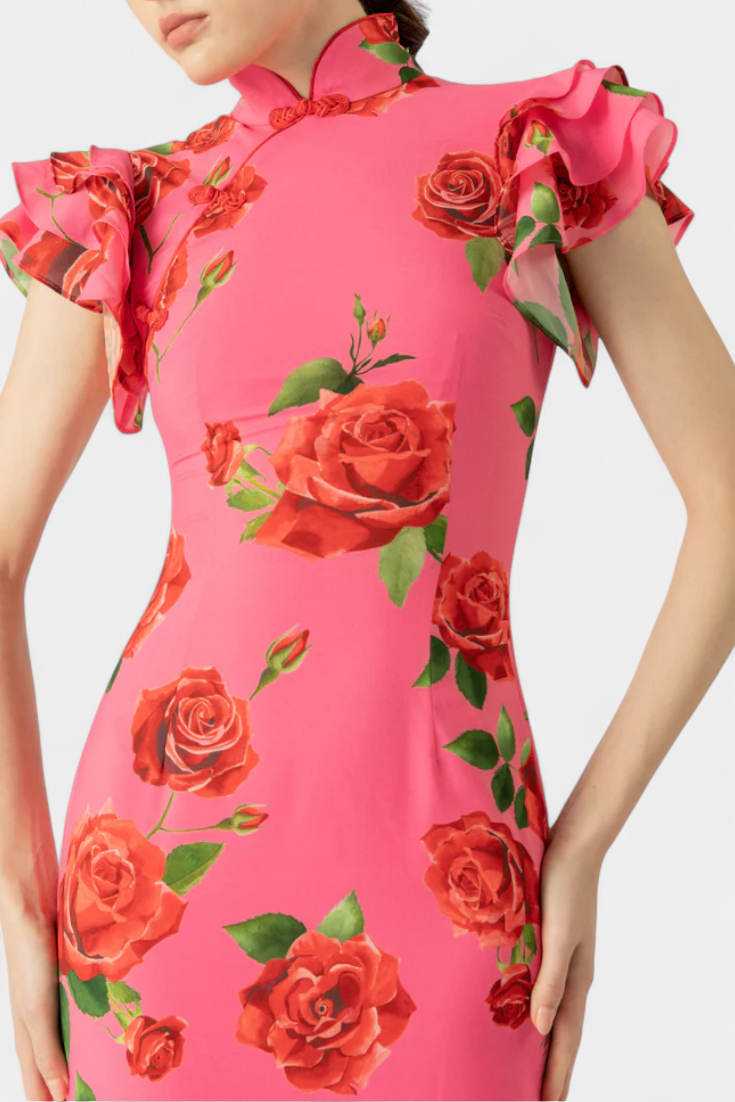 Mayra Elegant Qipao Dress with Rose Print