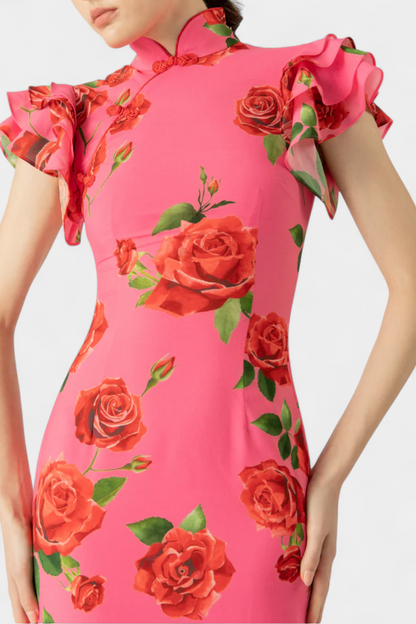 Mayra Elegant Qipao Dress with Rose Print