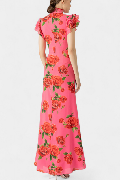 Mayra Elegant Qipao Dress with Rose Print