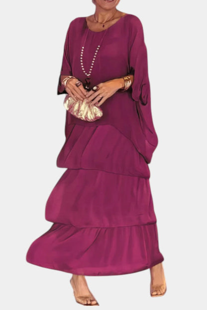 Caroline Maxi Dress with Ruffles and Batwing Sleeves