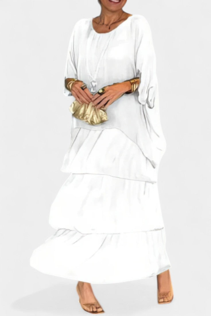 Caroline Maxi Dress with Ruffles and Batwing Sleeves