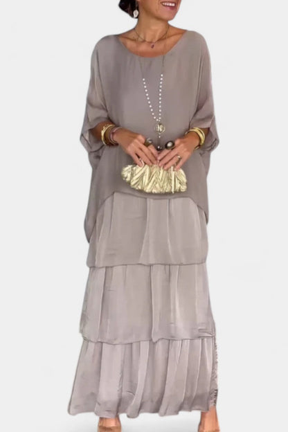 Caroline Maxi Dress with Ruffles and Batwing Sleeves