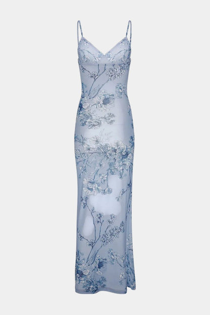 Iris Blue Dress with Floral Lace