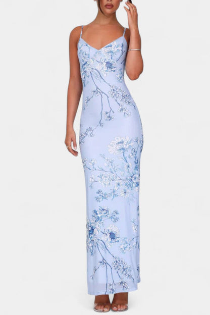 Iris Blue Dress with Floral Lace