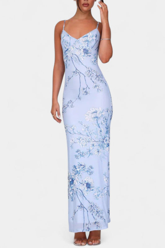Iris Blue Dress with Floral Lace