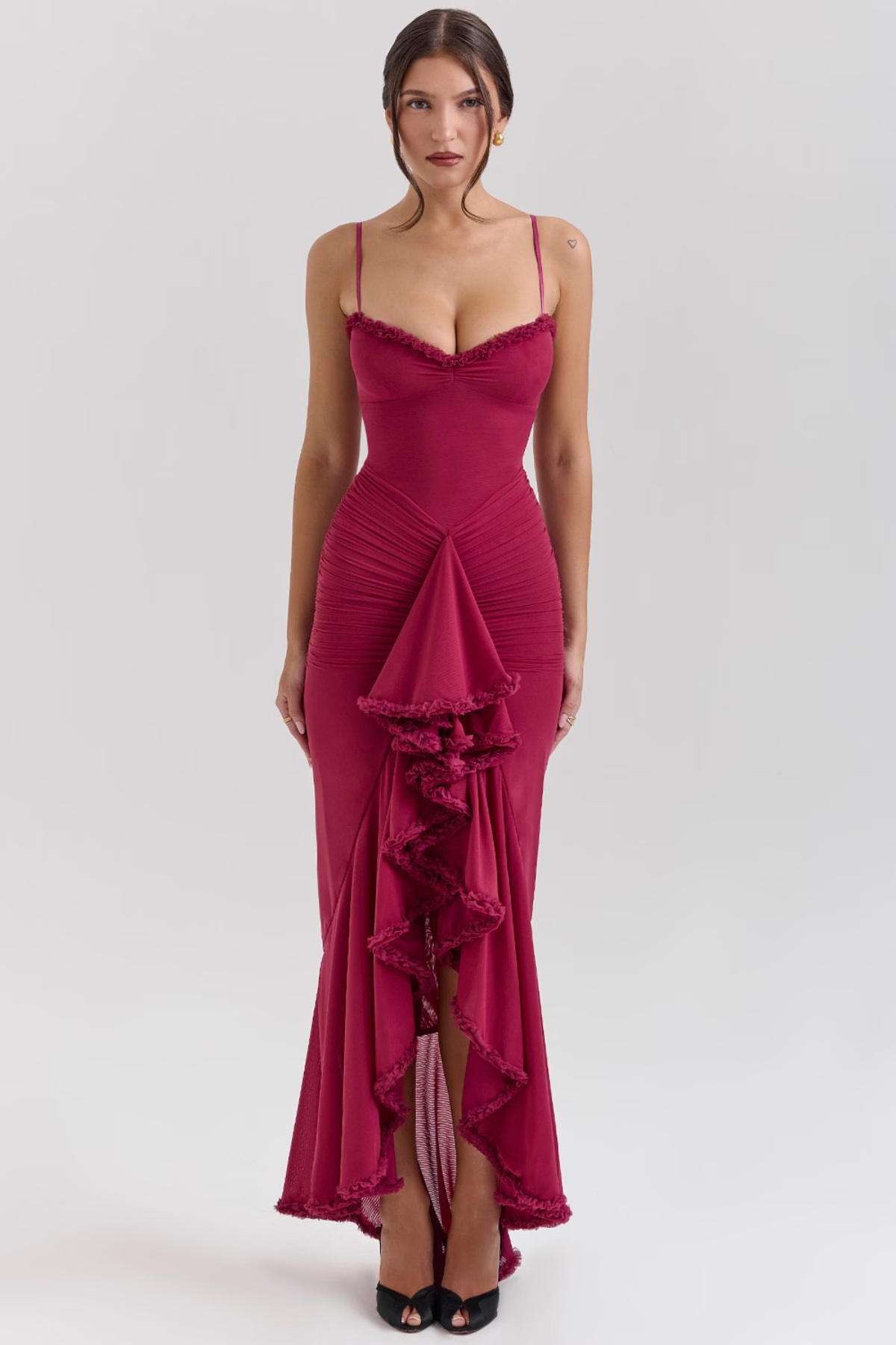 Roxanne Sleeveless dress with straps and ruffles