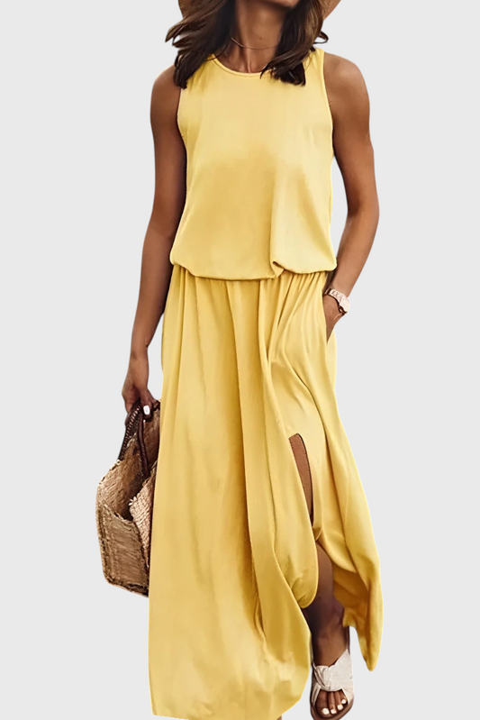 Dianne Sleeveless Side Slit Loose Fit Dress