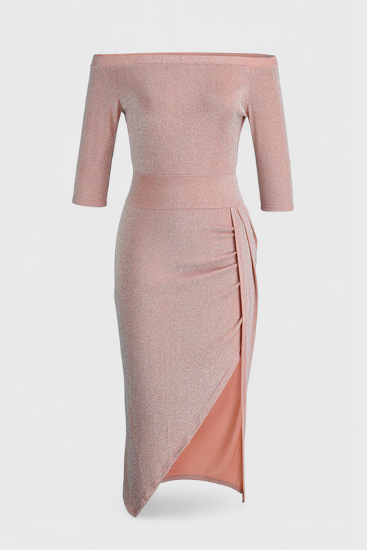 Alexa Off-the-Shoulder Satin Dress with Slit