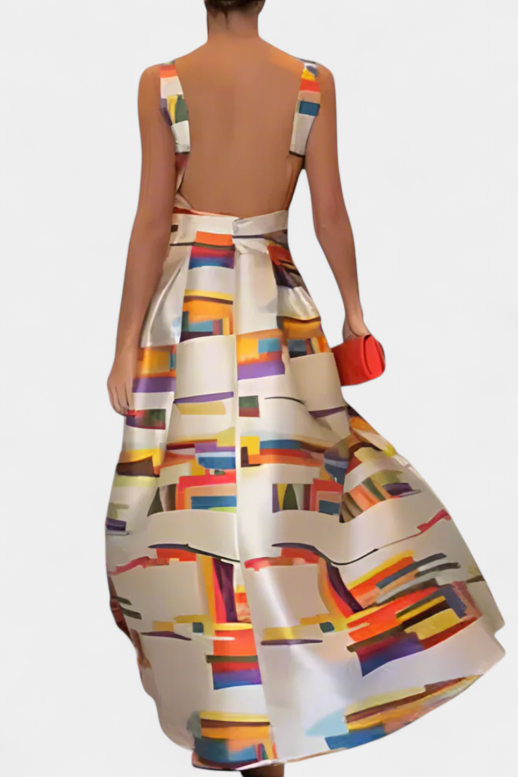 Zara Open Back Dress with Artistic Design