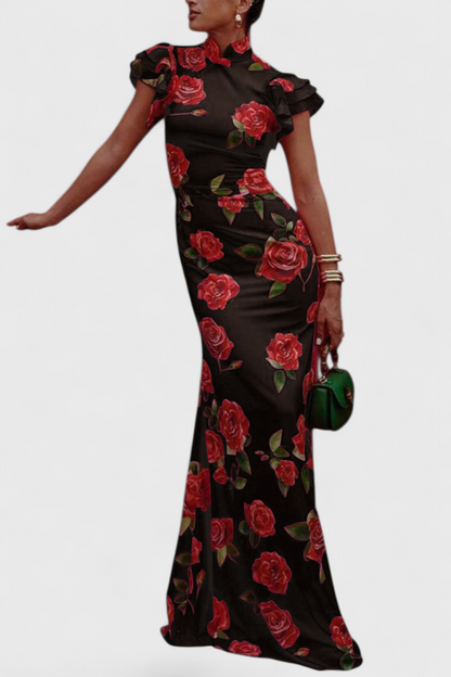 Mayra Qipao Dress with Rose Print