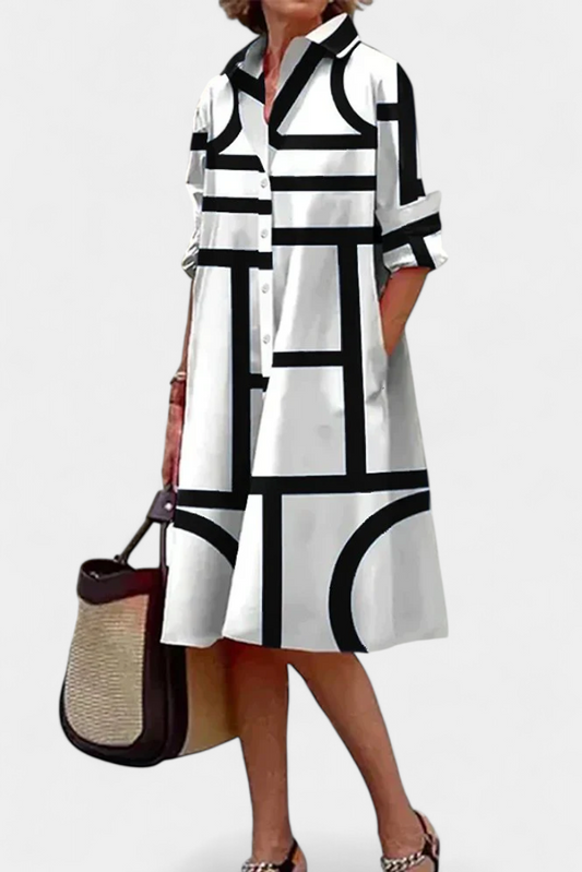 Larissa Cotton and Silk Dress with Geometric Design